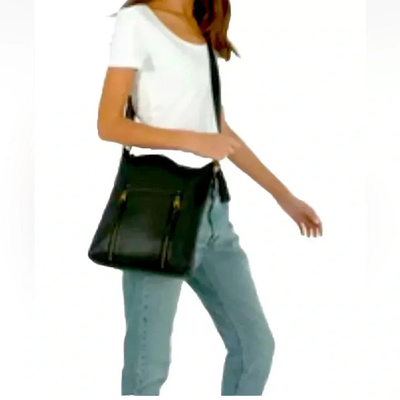 The Sak Collective LADERA Black Pebbled Authentic Leather Crossbody Bag Purse - Picture 1 of 9